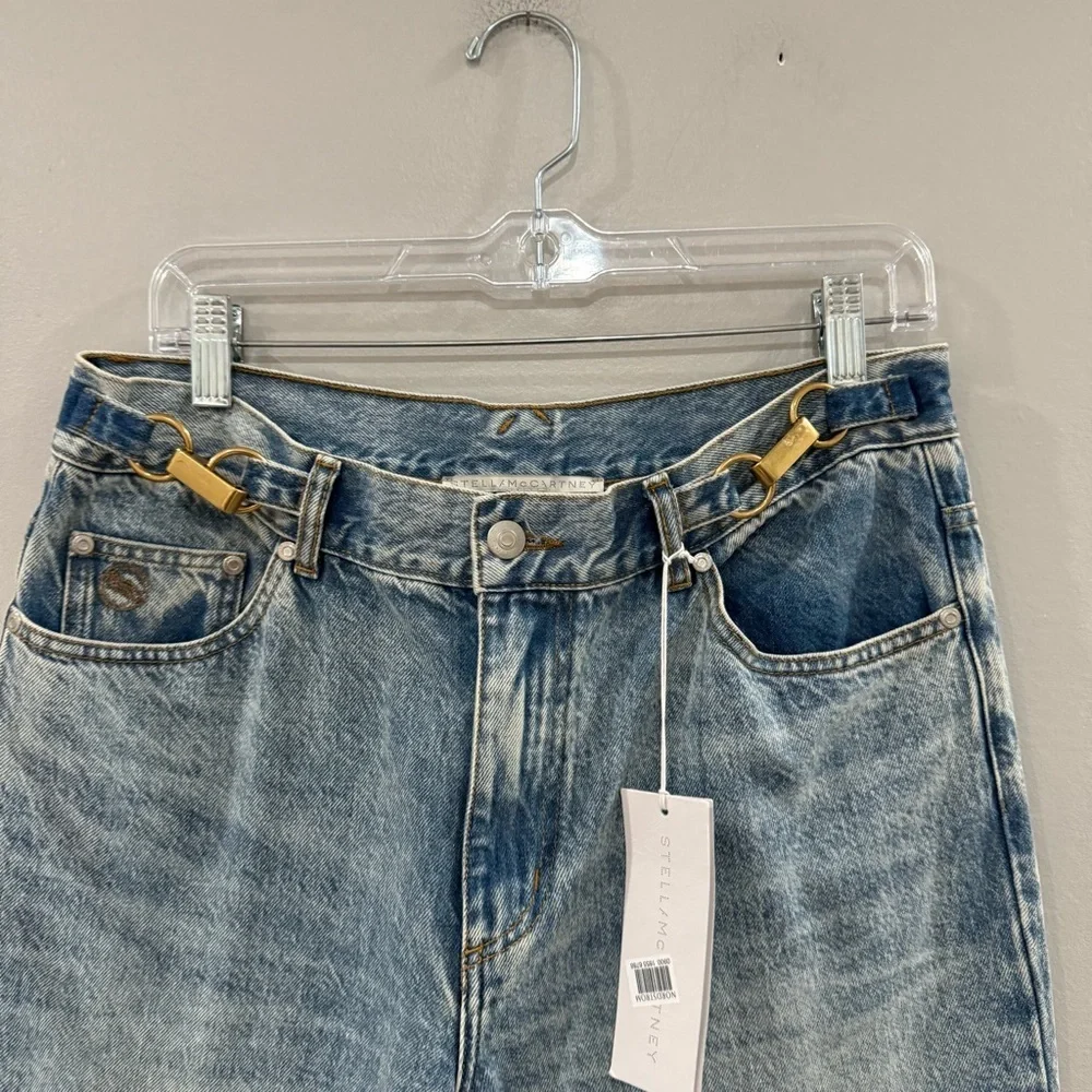 NWT Stella McCartney Jeans Gold Clasp-Embellished Tapered in Blue Denim
